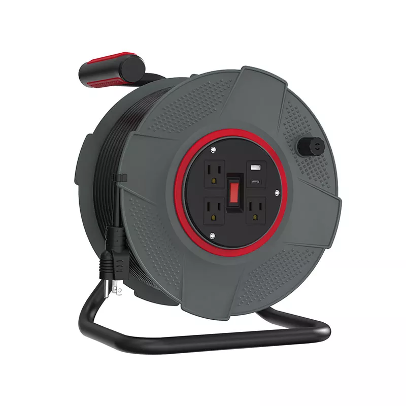 3 outlet USB plastic cord reel 100ft