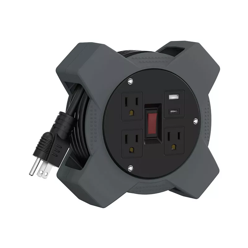3 Outlet na Usb Plastic Cord Reel 20ft