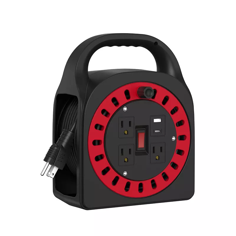 3 outlet USB plastic cord reel 50ft 3 outlet USB plastic cord reel 50ft