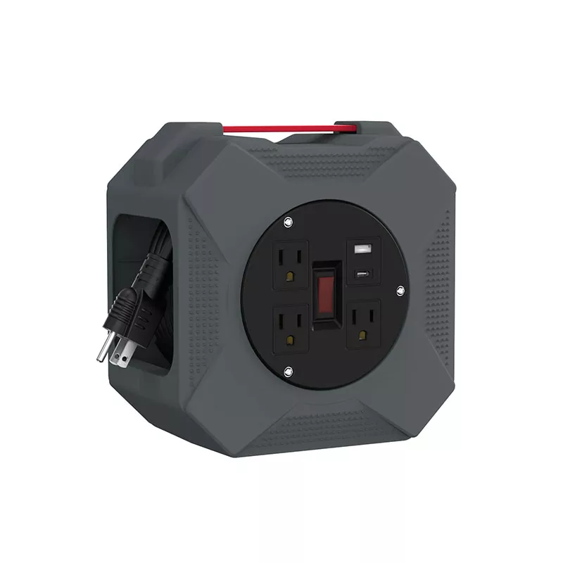 3 outlet USB2.4A plastic cord reel 45ft 3 outlet USB2.4A plastic cord reel 45ft